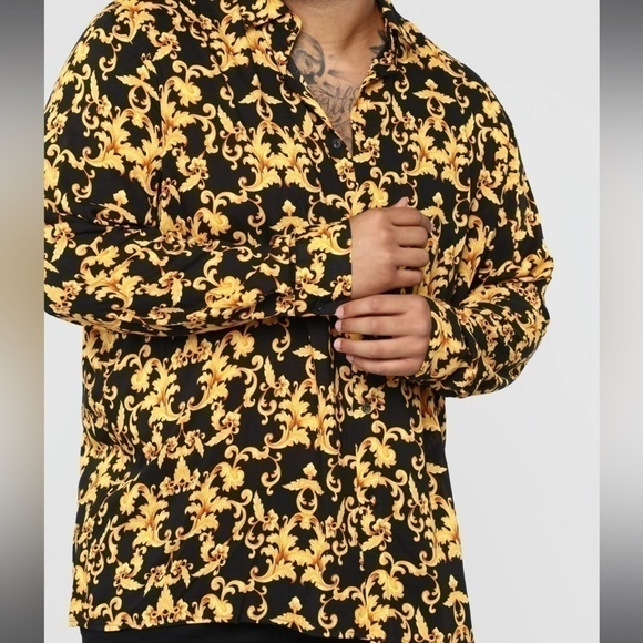 Gold leaf longsleeve, woven men’s top, black and yellow - Picture 5 of 7